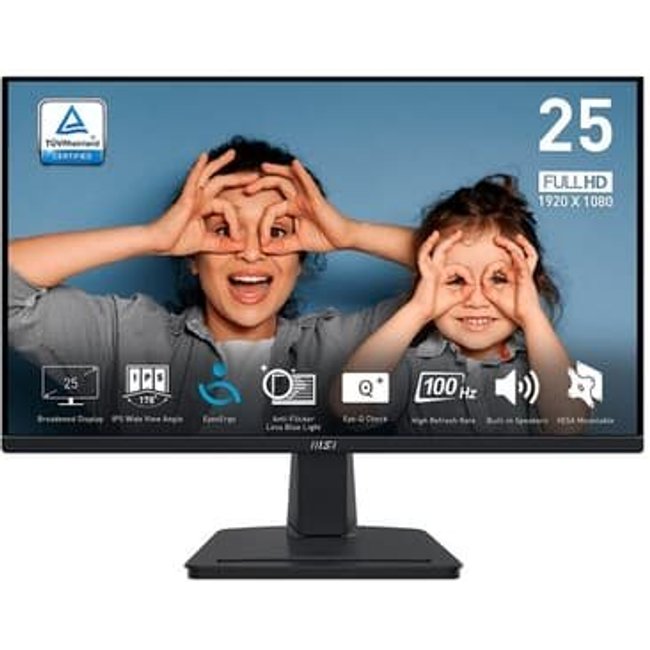 Monitor MSI PRO 25", Full HD, 100Hz, 1ms, IPS, HDMI e VGA, Som Integrado, Preto - MP251