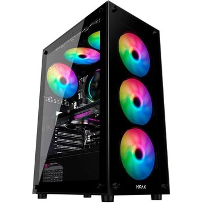 Gabinete Gamer Hyrax HGB210, Mid Tower, ATX, Lateral e Frontal em Vidro Temperado, 6x Fans ARGB, Preto - HGB210B-ARGB
