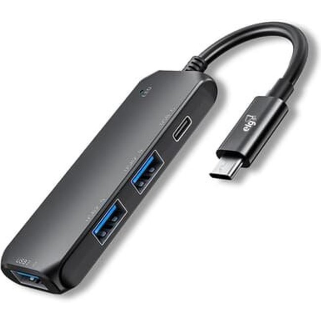 Adaptador HUB ELG USB 4 Em 1, Entrada Tipo-C para 3 Portas USB-A + 1 Porta Tipo-C, Preto - HUB41C-v2