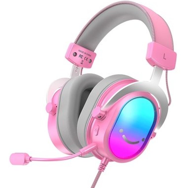 Headset Gamer Fifine AmpliGame H16, 7.1 Surround, Microfone com Cancelamento de Ruído, para PC/PS/MAC, Rosa - H16P