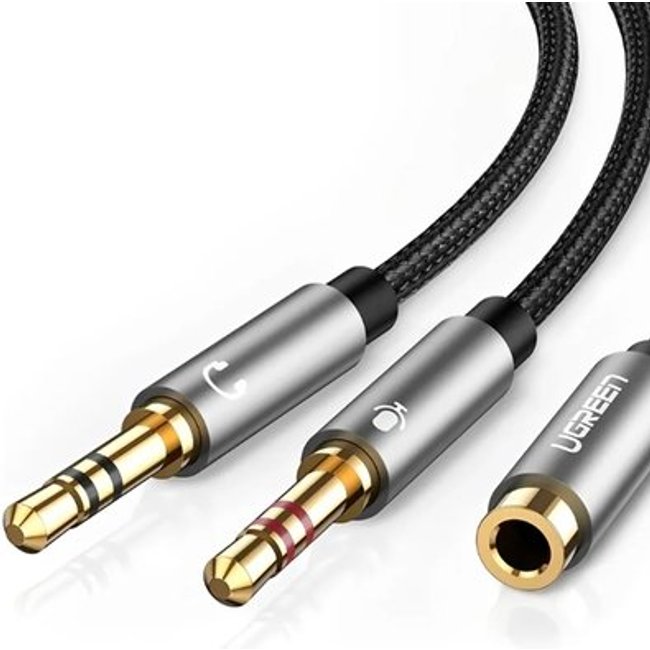 Cabo de Áudio Ugreen, P2 3.5mm Fêmea para 2x P2 Macho, Preto - UG-20899