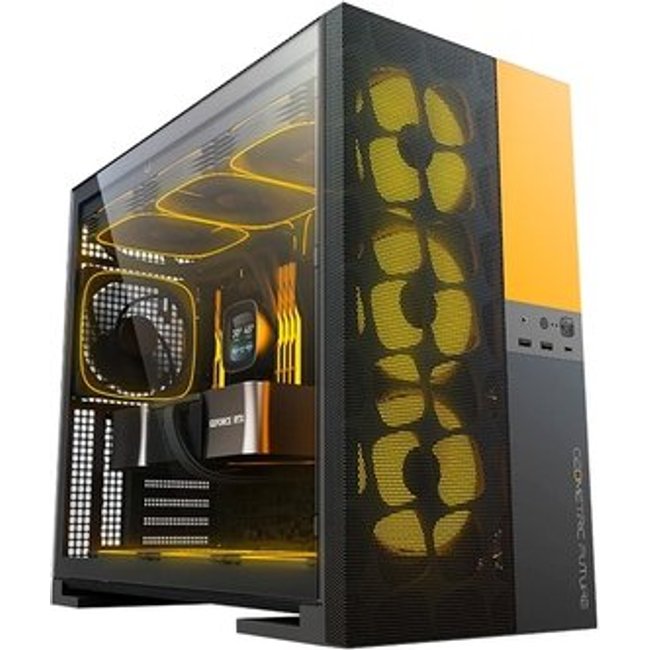 Gabinete Gamer Geometric Future Model 5 Vent, Mid Tower, ARGB, ATX, Mesh Frontal, com 5 Fans, Preto e Amarelo - GEO-M5VF-BY