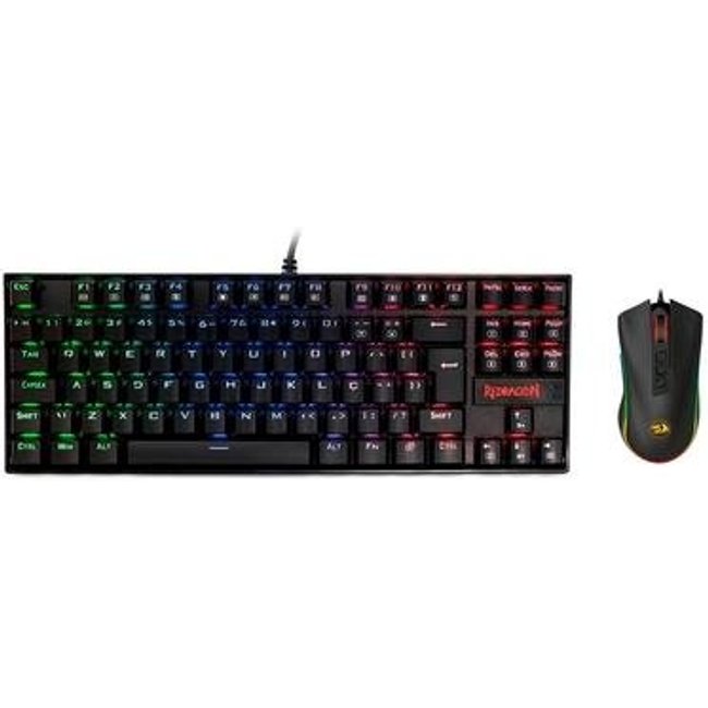 Kit Gamer Redragon Teclado Mecânico Kumara, RGB, Switch Outemu Blue, PT + Mouse Cobra M711, Chroma, 10000DPI, Preto - S118