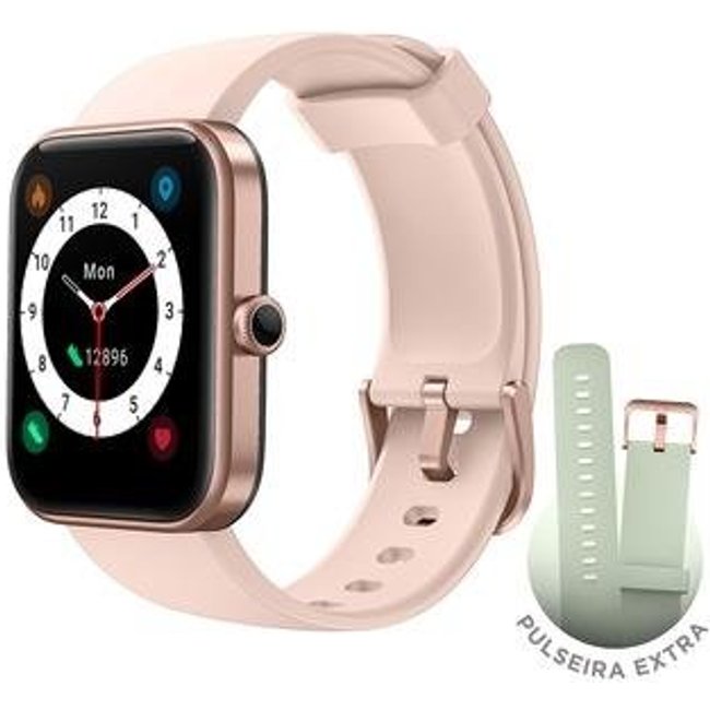SmartWatch KaBuM! smart 700, Rosé, Pulseira Extra Verde Claro, Compatível IoT Alexa - KBSAC020