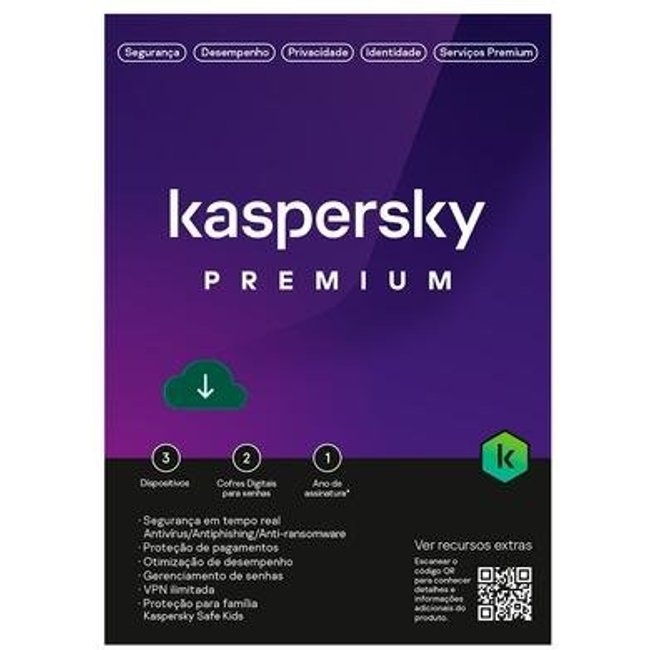Kaspersky Antivírus Premium 3 Dispositivos 1 Ano, Digital para Download - KL1047KDCFS