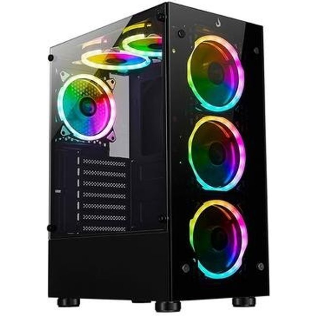 Gabinete Gamer Rise Mode Glass 06x, Mid Tower, ARGB, ATX, Lateral e Frente em Vidro, 6x Fans, Preto - RM-CA-06XB-ARGB