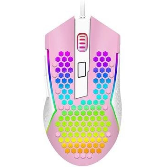 Mouse Gamer Redragon Reaping Elite RGB, 32000 DPI, 6 Botões, Rosa e Branco - M987PW-P