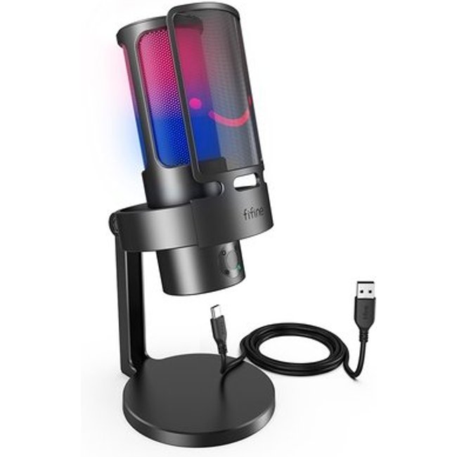 Microfone Streamer de Mesa Fifine Ampligame, RGB, Cardióide, Omni-direcional, USB, Preto - A8PLUS