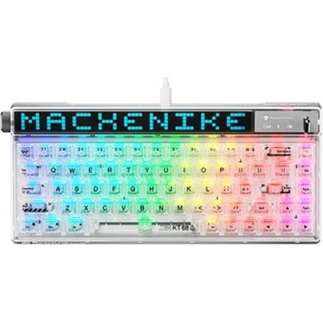 Teclado Mecânico Gamer Machenike KT68-B68W Pro, 65%, Switch Gateron North Pole Linear, Tri-Mode com Tela LED, RGB, Branco - KT68 PRO RGB WH