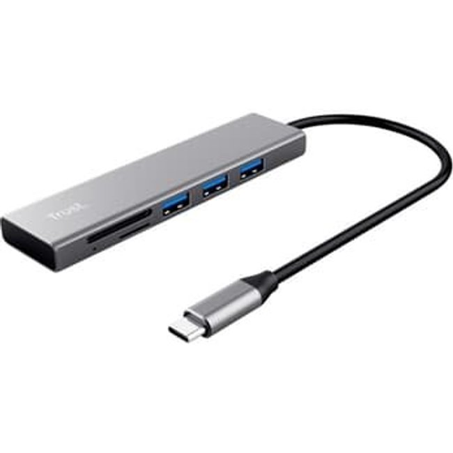 Hub Trust Halyx, 3 Portas USB, Leitor de Cartão MicroSD/SD, Conexão USB-C, de Alumínio, - 24191