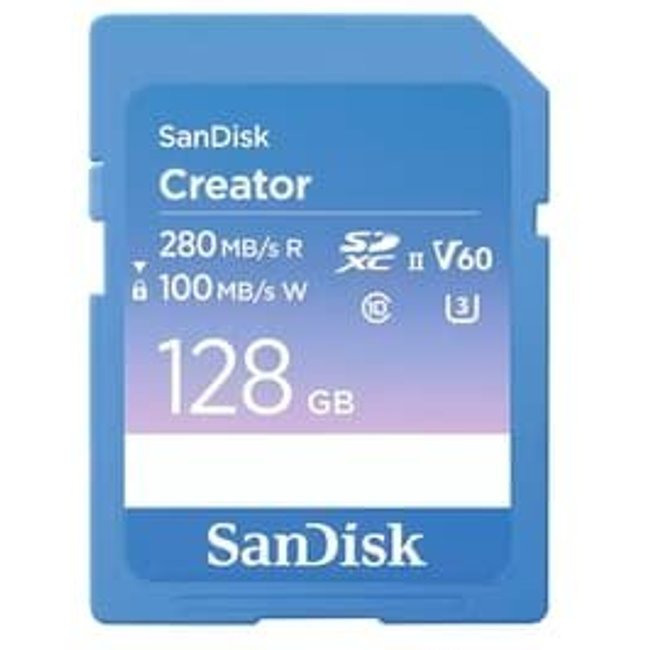 Cartão de Memória SanDisk Creator Series SD UHS-II 128GB, Leitura 280MB/s e Gravação 100MB/s - SDSDXEP-128G-GNCIS