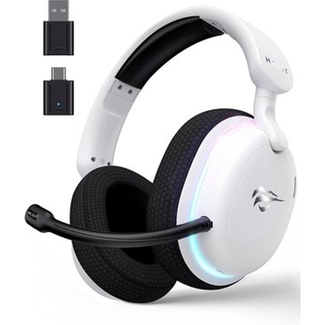 Headset Gamer Sem Fio Professional Fuxi-H7, RGB, Tri Mode, Bluetooth, Recarregável, USB-C, Branco - Fuxi-H7 White