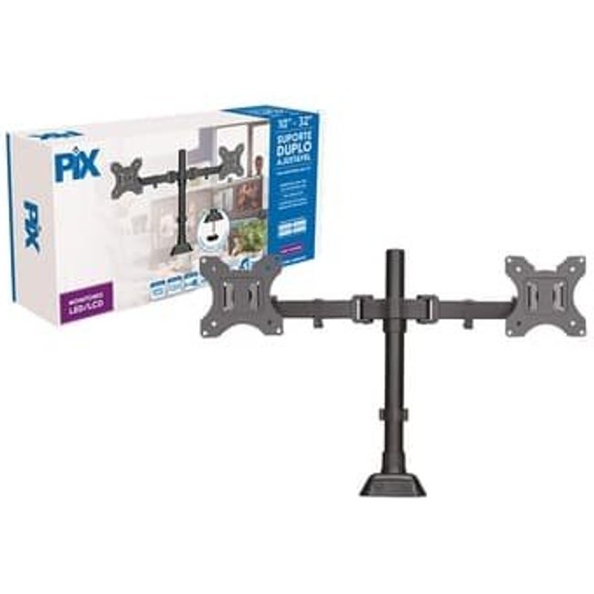 Suporte para 2 Monitores 10" a 32" PIX, Ajustável, Morsa, Preto - PX-DME32d