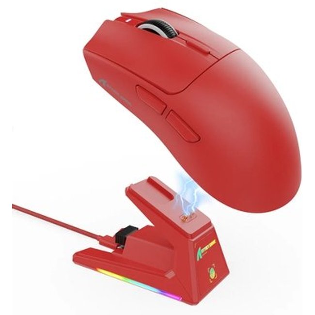 Mouse Gamer sem Fio Attack Shark X1, Ultraleve, com Base de Carregamento Magnético RGB, Tri-Mode, 40.000 DPI, Sensor Óptico PAW3395 PRO, 6 Botões - Vermelho