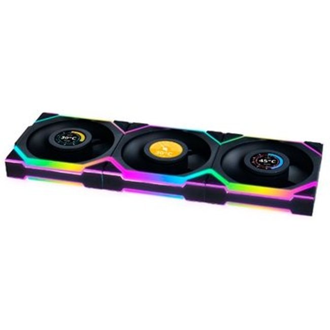 Kit Ventoinha Lian Li Uni Fan SL-INF LCD, 3X 120mm, Tela LCD, Iluminação ARGB, Preto - 12SLLCD1W3B BLACK