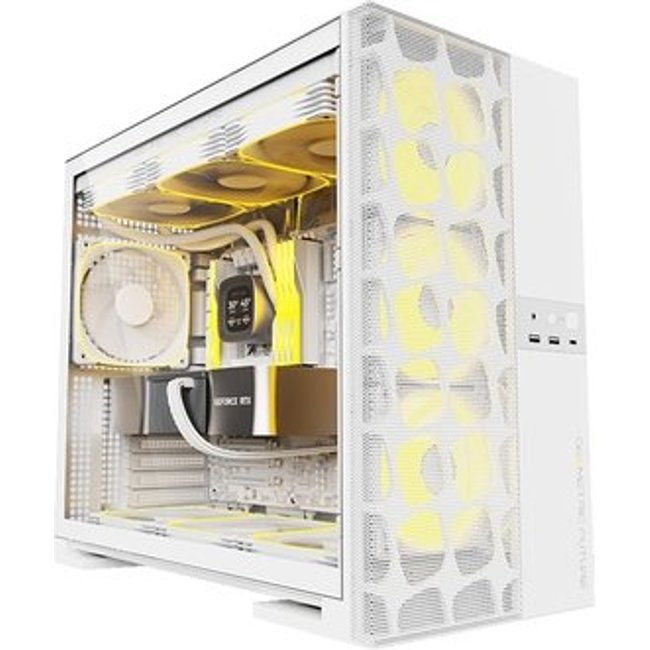 Gabinete Gamer Geometric Future Model 5 Vent, Mid Tower, ARGB, ATX, Lateral em Vidro, Mesh Frontal, com 5 Fans, Branco - GEO-M5VF-W