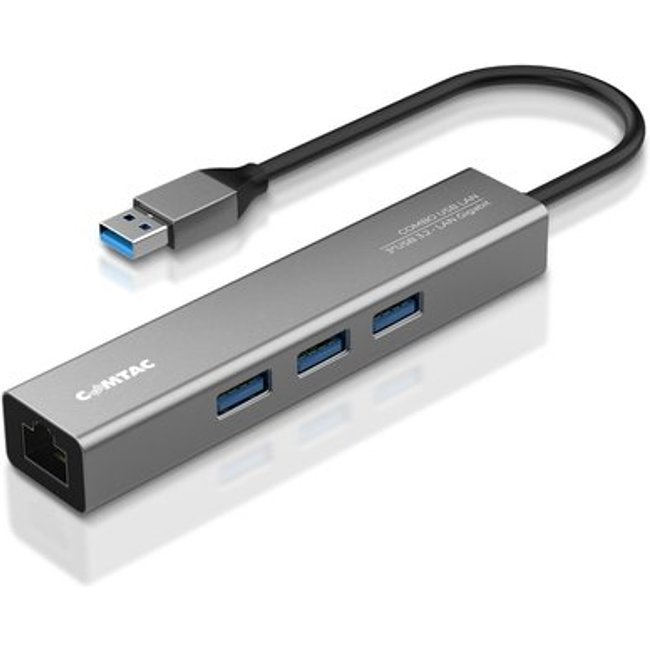 HUB Comtac USB-A 3.2 Gen 1, para 3x USB-A 3.2 Gen 1 e LAN Ethernet Gigabit, Alumínio - 24129466
