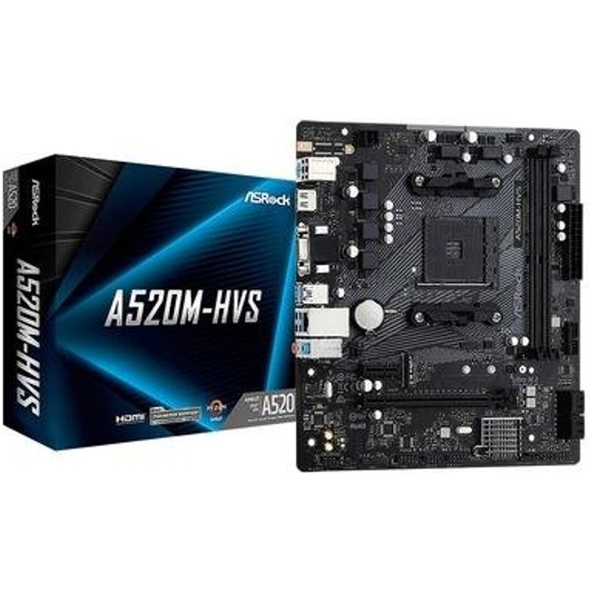 Placa-Mãe ASRock A520M-HVS, AMD AM4, Micro ATX, DDR4, Preto - 90-MXBE60-A0UAYZ