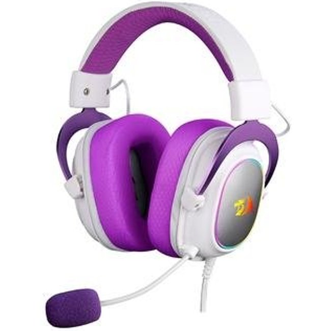 Headset Gamer Redragon Zeus X RGB, Surround 7.1, Driver de 53mm, USB, Microfone com Redução de Ruído, Branco com Roxo - H510WP-RGB