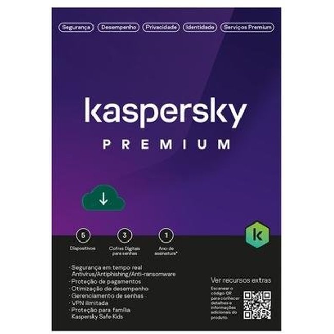 Kaspersky Antivírus Premium 5 Dispositivos 1 Ano, Digital para Download - KL1047KDEFS