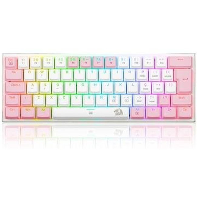Teclado Mecânico Gamer Redragon Anivia, RGB, Switch Blue, Wired, ABNT2, Branco e Rosa - K614WP-RGB (PT-BLUE)