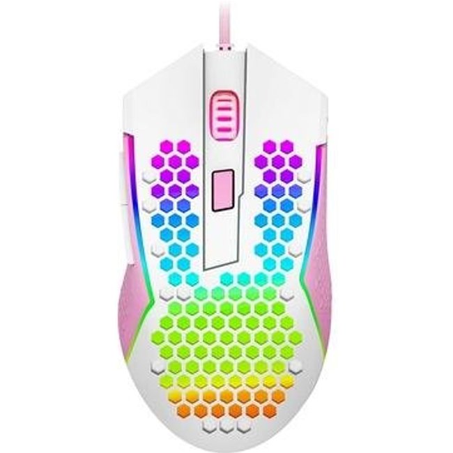 Mouse Gamer Redragon Reaping Elite RGB, 32000 DPI, 6 Botões, Branco e Rosa - M987WP-P