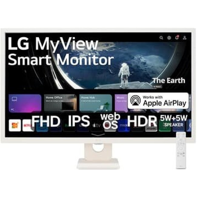 Monitor LG MyView Smart 32", IPS FHD, Bluetooth, USB, HDMI, HDR10, WebOs, Screen Share, ThinQ, Air Play 2, Preto - 32SR50F-W