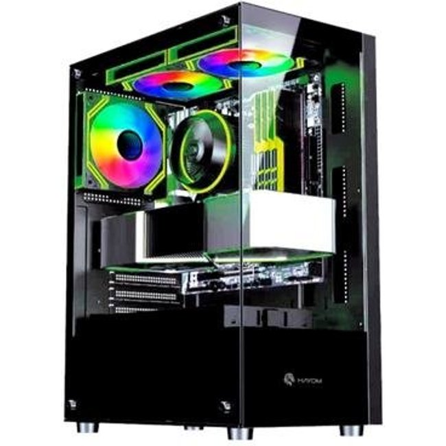 Gabinete Gamer Hayom GB1792, Mid Tower, ATX, Lateral e frontal em Vidro Temperado, com Cooler Fan, Preto - GB1792