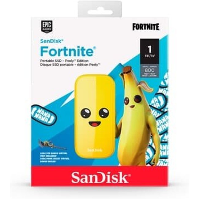 SSD Externo SanDisk Fortnite, 1TB, USB 3.2 Gen 2, Portátil, Leitura: 800 MB/s, Amarelo - SDSSDE30-1T00-G25F