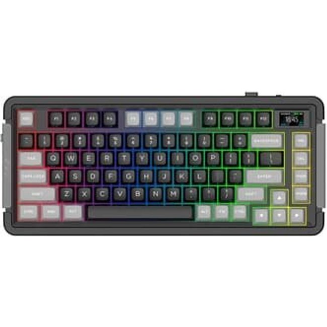 Teclado Mecânico Sem Fio APLUS Gasket Zion com LCD, RGB, Bluetooth 2.4GHz, Cabo Removível, Switch Gateron Amarelo - AKW500
