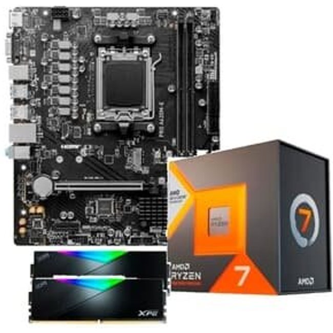 Kit Processador AMD Ryzen 7 7800X3D + Placa-Mãe MSI Pro A620M-E + Memória RAM XPG Lancer, RGB, 32GB (2x16GB) DDR5