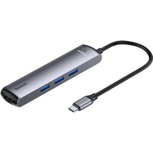 Adaptador HUB Baseus Mechanical Eye, USB-C para HDMI, 3x USB 3.0, RJ45 e PD, Cinza - CAHUB-J0G