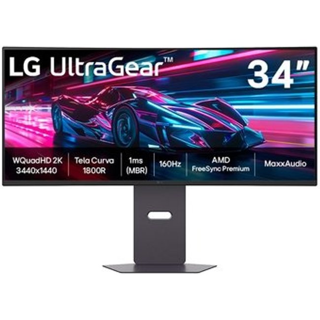 Monitor Gamer Curvo LG UltraGear 34, QHD, UltraWide, 160Hz, 1ms, FreeSync Premium, HDR10, Altura Ajustável, Som Integrado - 34G600A-B