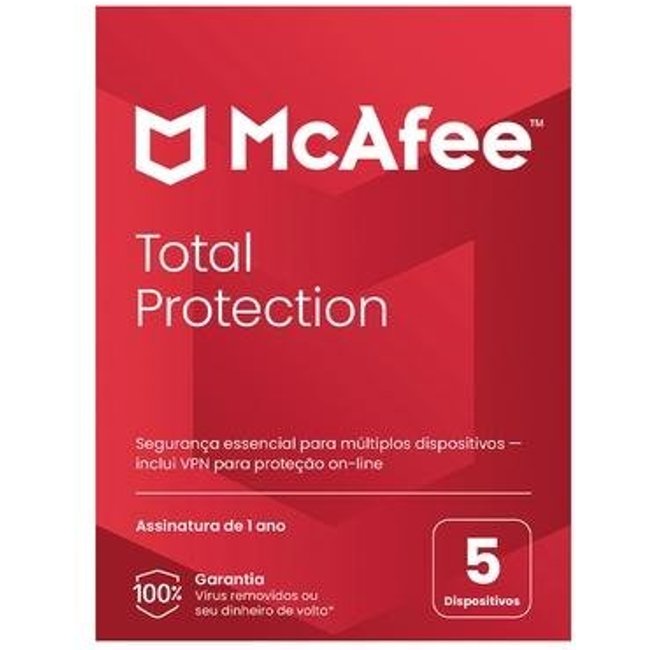Gift Card Antivirus McAfee Proteção Total para 05 Dispositivos - 1 Ano de acesso, Digital para download