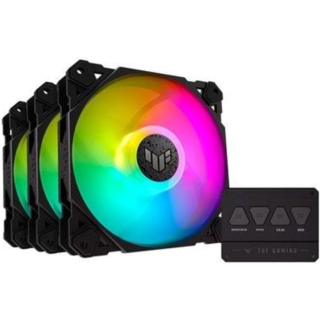 Kit com 3 Ventoinhas ASUS TUF Gaming TF120, 120mm, Led ARGB, Preto - 90DA0030-B00030