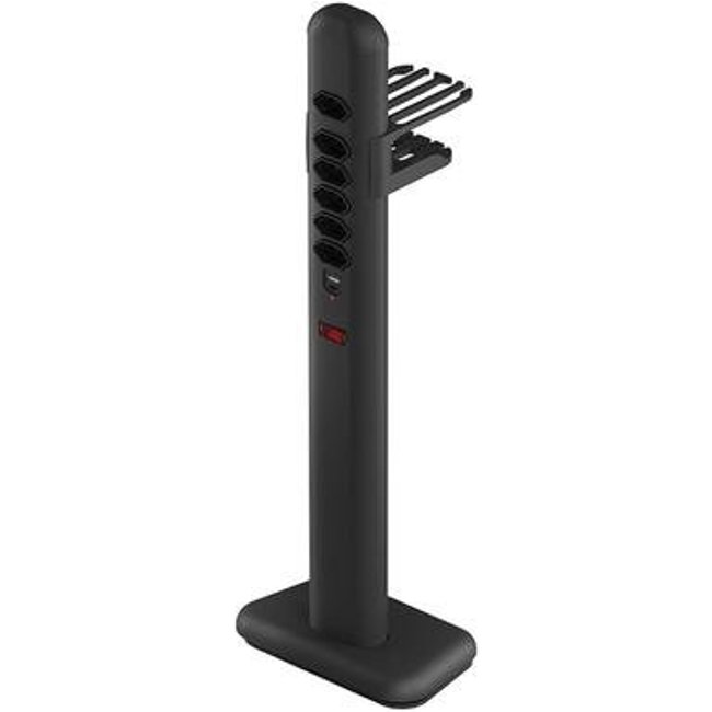 Extensão Elétrica Octoo Totem Easy Plug, 6 Tomadas, 1 USB, 1 USB-C, Suporte para Smartphone, Preto, Bivolt - 9757