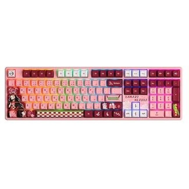 Teclado Mecânico Gamer Akko 5108B-Plus, RGB, Bluetooth, Switch Cream Yellow V3 Pro, N-Key, ANSI, Demon Slayer Kamado Nezuk, Rosa