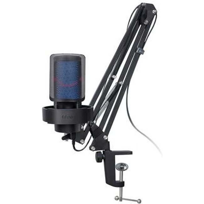 Microfone Condensador Gamer Fifine, RGB, Cardióide, USB Tipo-C, Preto - A8T