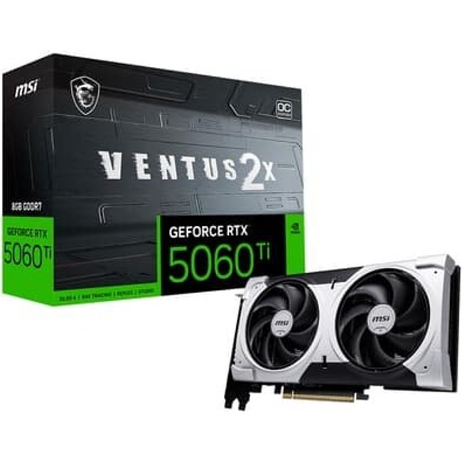 Placa de Vídeo MSI RTX 5060 Ti 8G VENTUS 2X OC PLUS NVIDIA GeForce, 8GB GDDR7, 128-bit, 2617 MHz, FP4 e DLSS 4, Ray Tracing - G506T-8V2CP