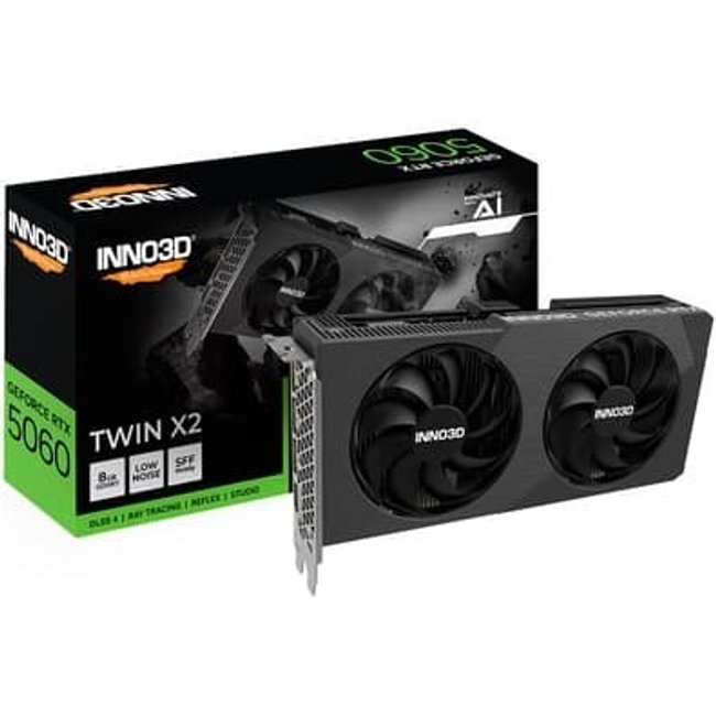Placa de Video Inno3D RTX 5060 Twin X2 NVIDIA Geforce, 8GB, 128bits, 2497MHz, FP4 e DLSS 4, Ray Tracing - N50602-08D7-195071N