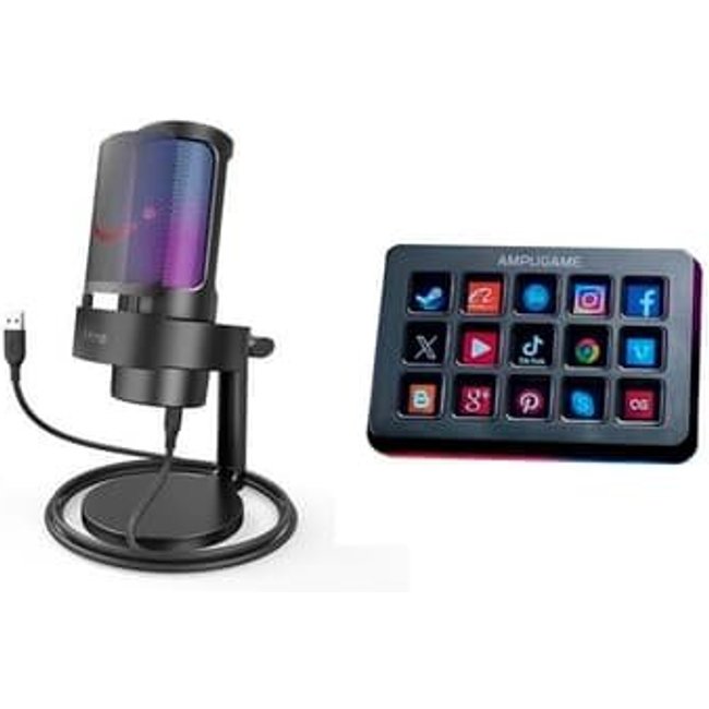 Kit Streamer Microfone de Mesa Fifine + Mesa Controladora Fifine