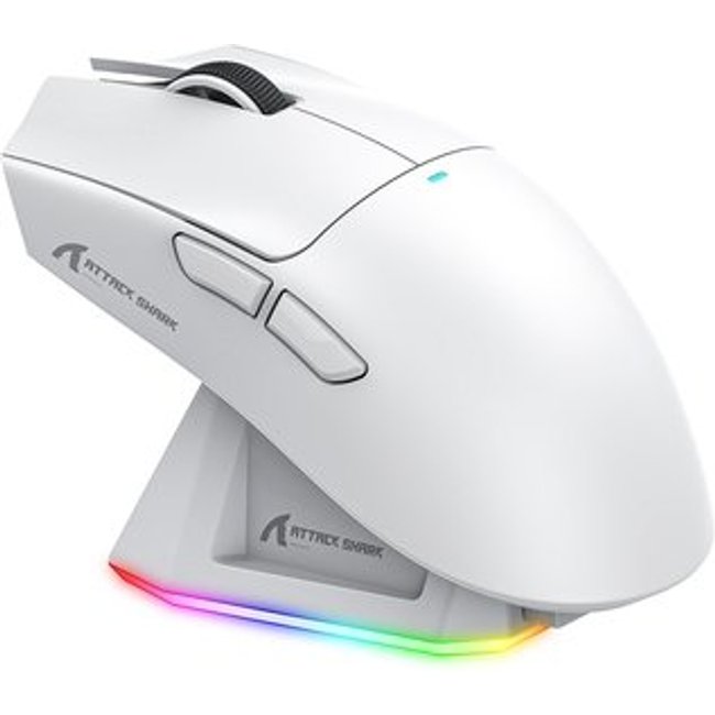 Mouse Gamer sem Fio Attack Shark X11 com Base de Carregamento Magnético RGB, Tri-Mode, 22.000 DPI, Sensor Óptico PAW3311, 5 Botões - Branco