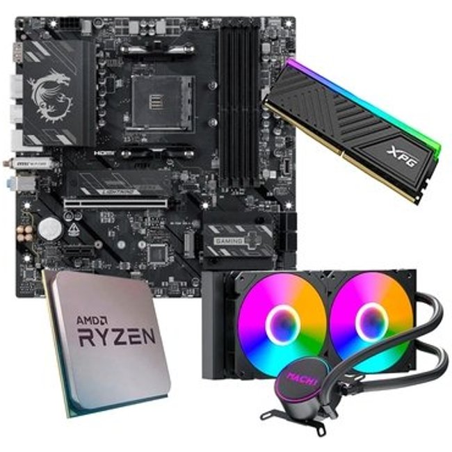 Placa-Mãe MSI B550M Gaming Plus WiFi6E + Ryzen 7 5700X + Water Cooler MACH1 Logic 240mm + Memória XPG Spectrix 8GB