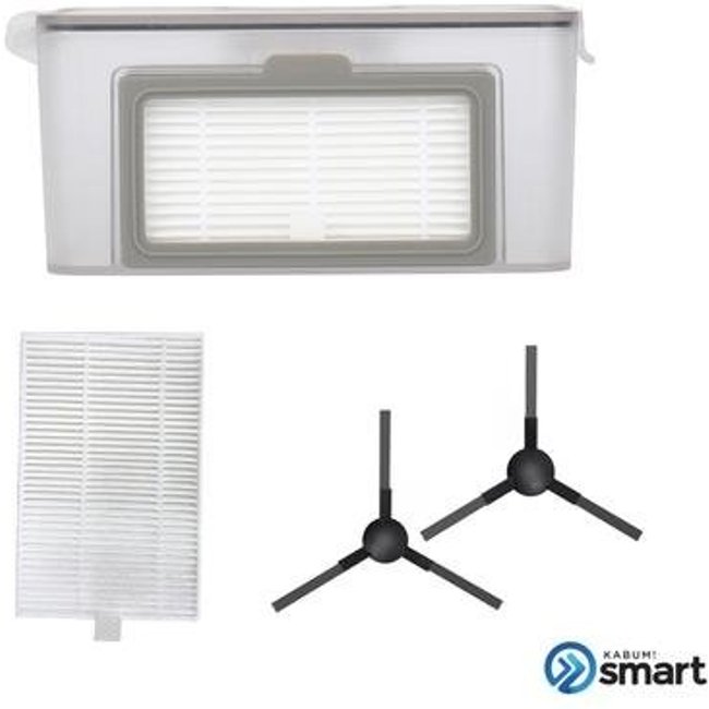 Kit reposição para Robô Aspirador KABUM! smart 100 - 1 Reservatório de Poeira + 5 Filtros HEPA + 2 Pares de Escovas Laterais - KSHPR191