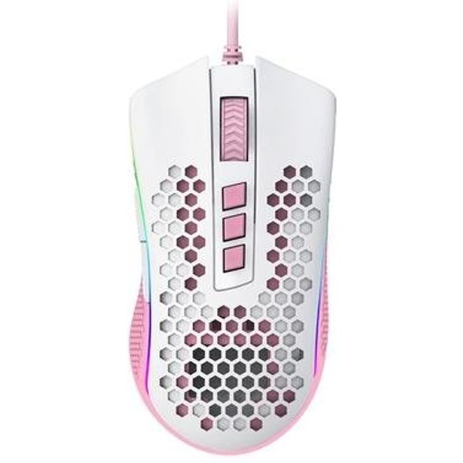 Mouse Gamer Redragon Storm RGB, 12400 DPI, 8 Botões, Branco e Rosa - M808WP-RGB