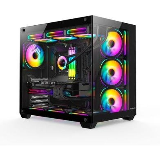 Gabinete Gamer Hyrax HGB740, Mid Tower, ATX, Frontal e Lateral em Vidro Temperado, Sem FANs, Preto - HGB740B