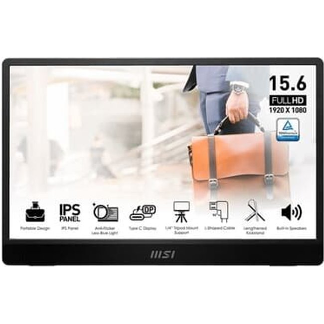 Monitor Portátil MSI 16" FHD, Tela Flat, IPS, 60Hz, 4ms, Mini-HDMI e Tipo-C, Anti-reflexo, Preto - 9S6-3PB70H-031