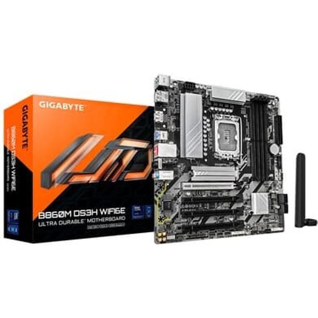 Placa Mãe Gigabyte B860M DS3H WIFI6E, Intel, Micro ATX, DDR5, Wi-Fi 6E, Bluetooth, Preto - B86MSH6-00