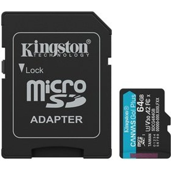 MicroSD Kingston, 64GB, microSDXC Canvas Go Plus, Gen4, com adaptador - SDCG4/64GB