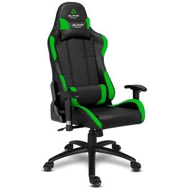Cadeira Gamer Alpha Gamer Vega, Até 130Kg, Cilindro de Gás 4, Braço Ajustável, Preto e Verde